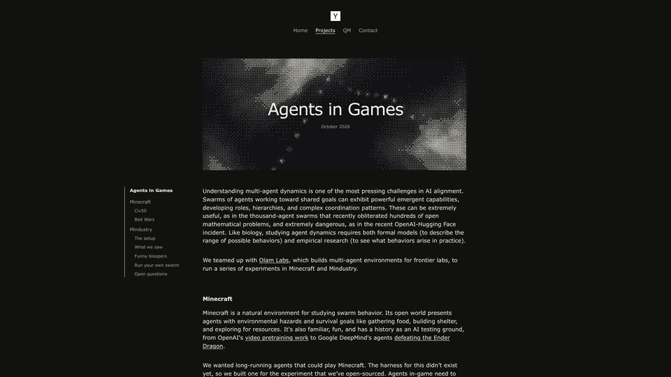 Screenshot of labs.ycombinator.com: We ran AI agent swarms in Minecraft and Mindustry