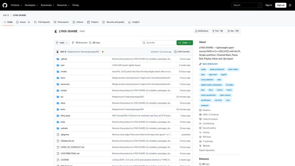 Screenshot of github.com: I'm building LYNX, an open-source DAW inspired by FL Studio, free,cross-platform