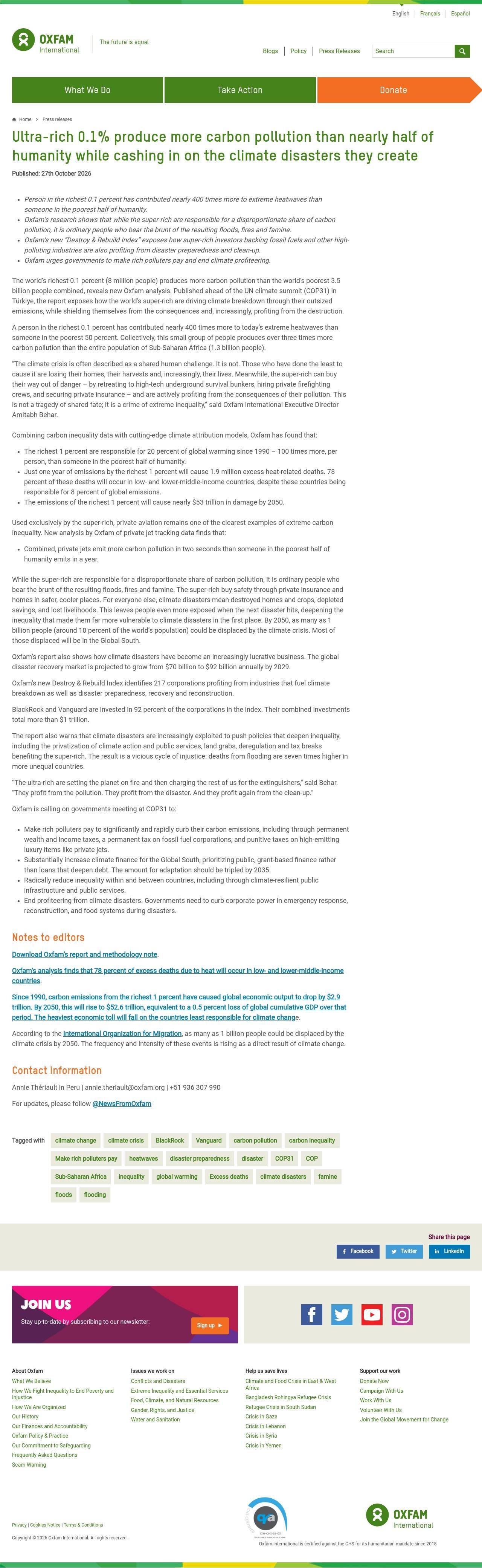 Full-page screenshot of oxfam.org
