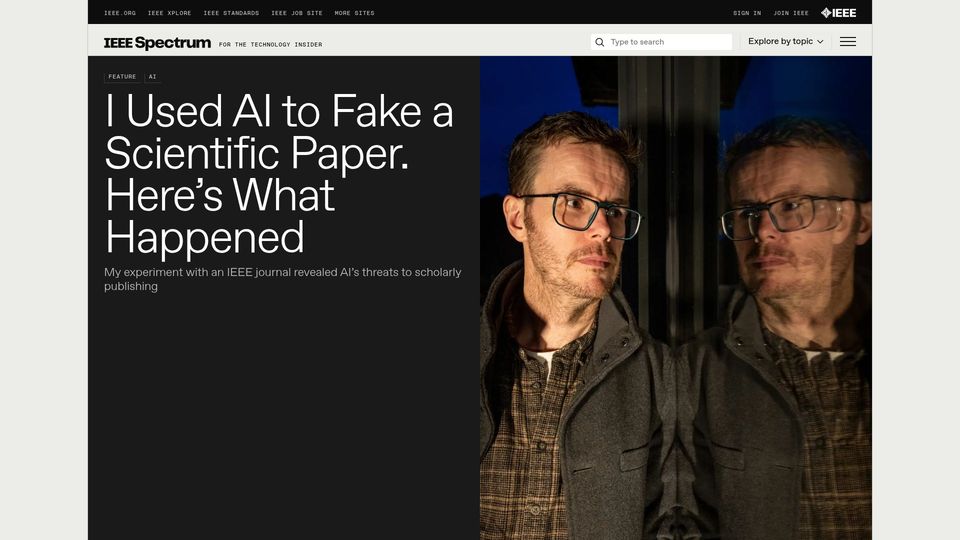 Screenshot of spectrum.ieee.org: I Used AI to Fake a Scientific Paper. Here's What Happened