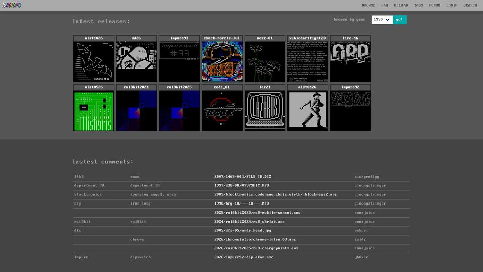 Screenshot of 16colo.rs: 16colo.rs – ANSI/ASCII art archive