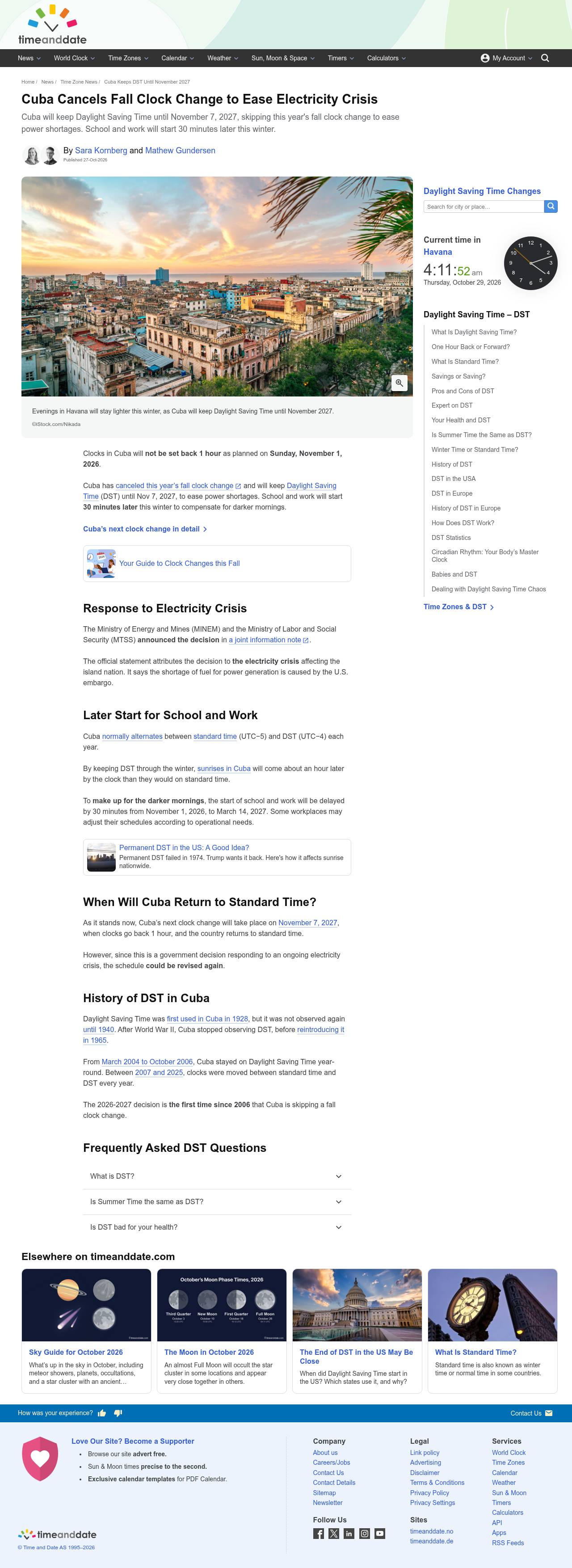 Full-page screenshot of timeanddate.com