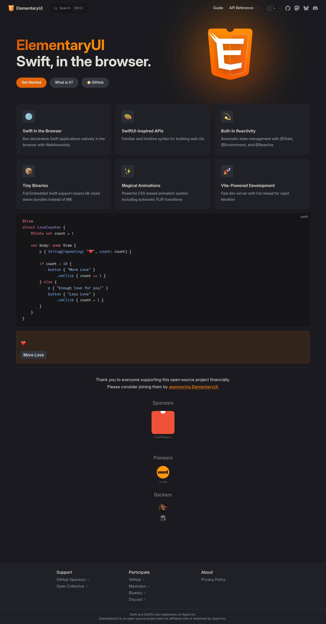 Full-page screenshot of elementary.codes