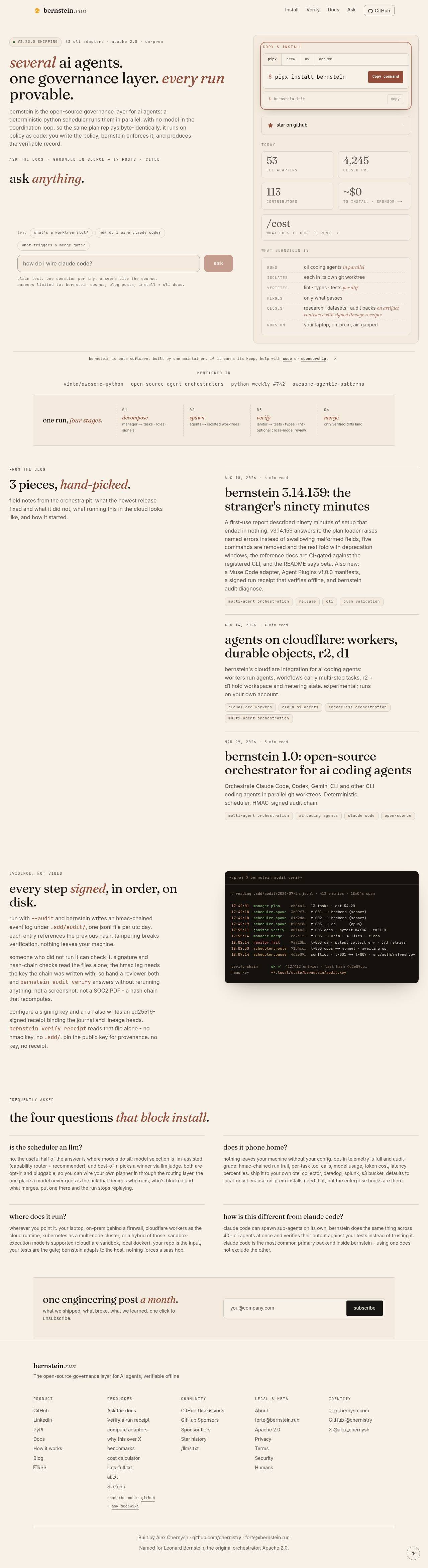 Full-page screenshot of bernstein.run