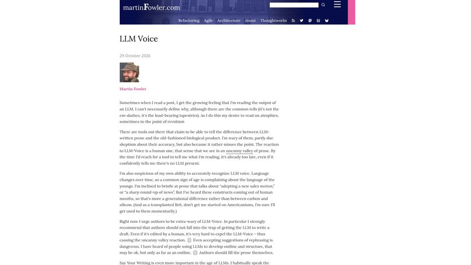 Screenshot of martinfowler.com: LLM Voice