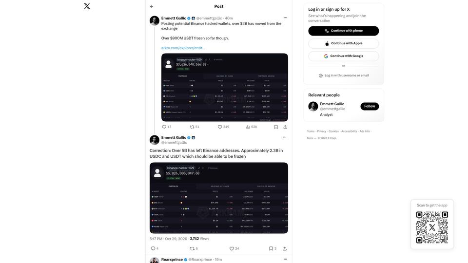 Screenshot of twitter.com: Over $5B drained from Binance in apparent hack
