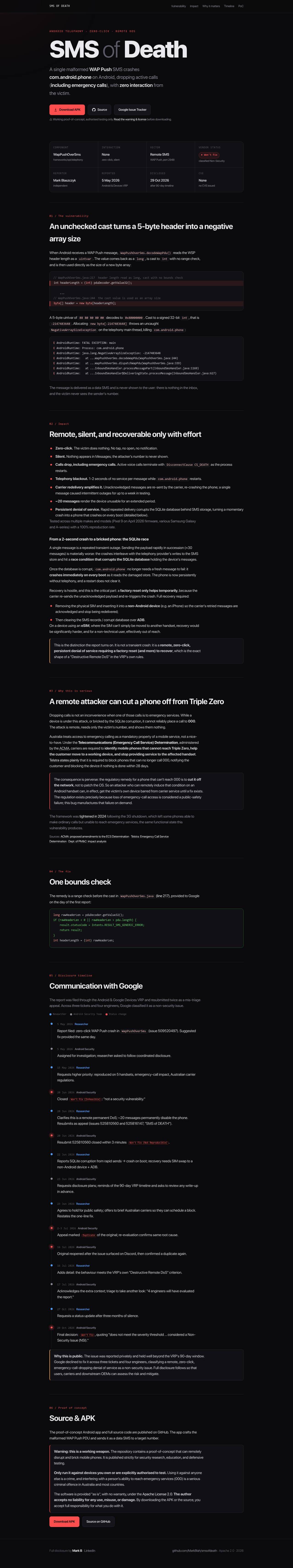 Full-page screenshot of smsofdeath.com