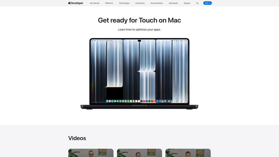 Screenshot of developer.apple.com: Get Ready for Touch on Mac