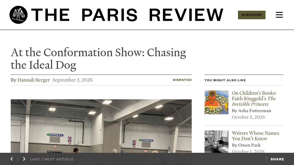 Screenshot of theparisreview.org: At the Conformation Show: Chasing the Ideal Dog