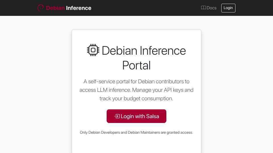 Screenshot of inference.debian.net: Debian Inference Portal