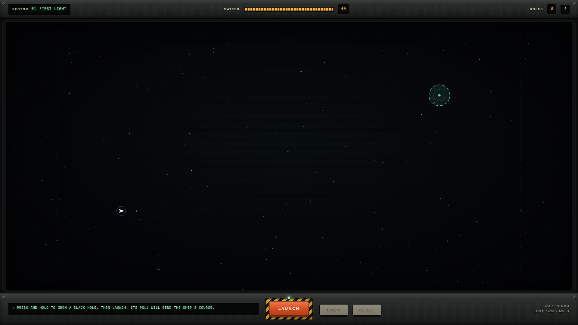 Screenshot of notoriousbfg.com: Hole Punch: Sling your spaceship around gravitational fields