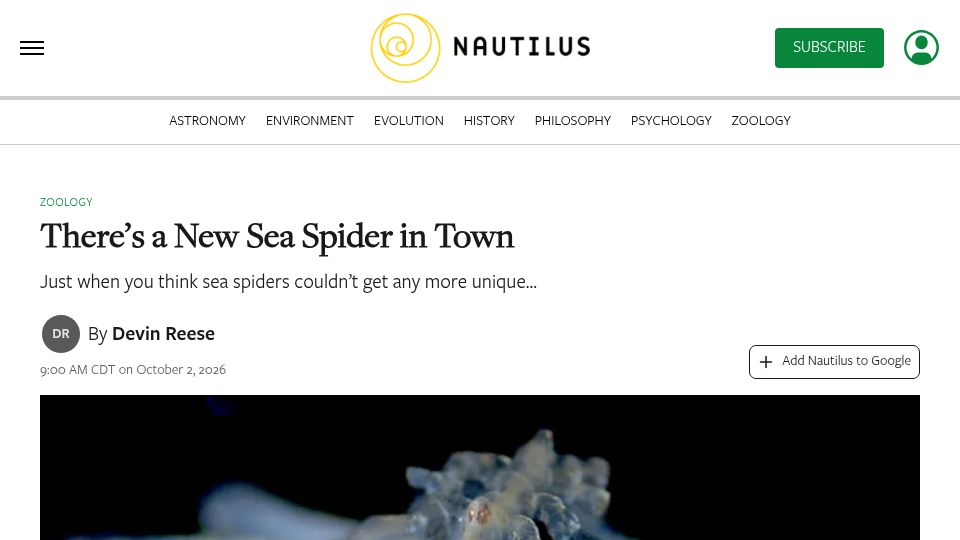 Screenshot of nautil.us: There's a new sea spider in town
