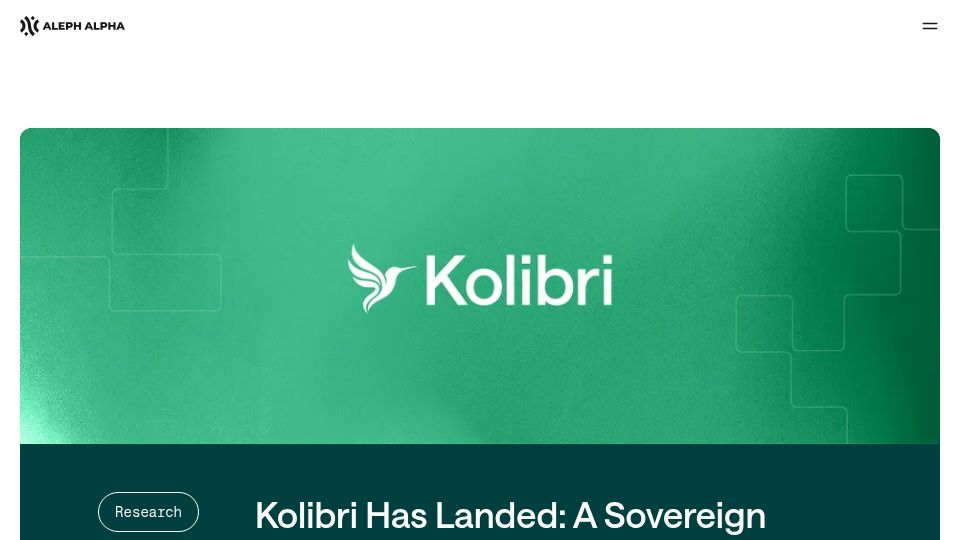 Screenshot of aleph-alpha.com: Kolibri: A Sovereign Open-Weight Model
