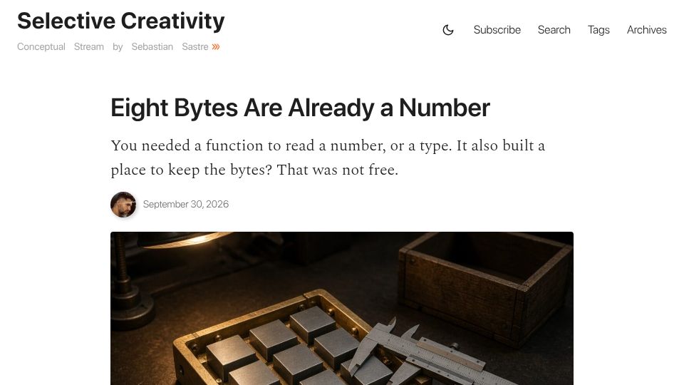 Screenshot of blog.sebastiansastre.co: Eight Bytes Are a Number