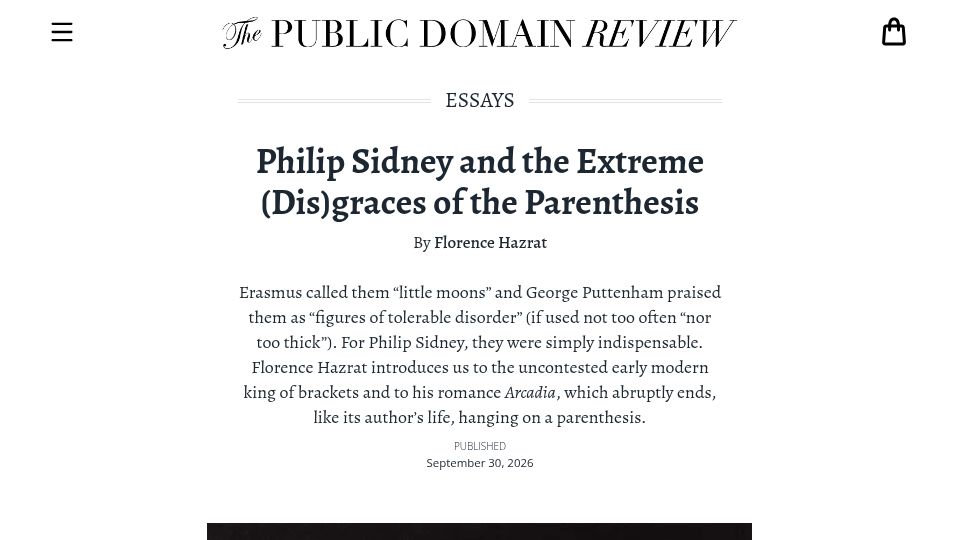 Screenshot of publicdomainreview.org: Philip Sidney and the Extreme (Dis)Graces of the Parenthesis