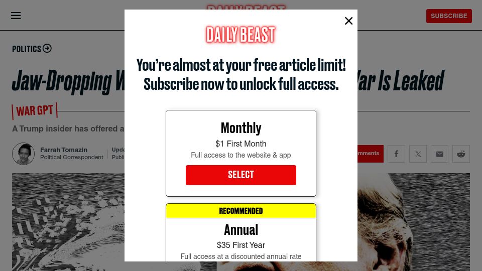Screenshot of thedailybeast.com: U.S. may have overthrown Venezuela due to chat with Grok