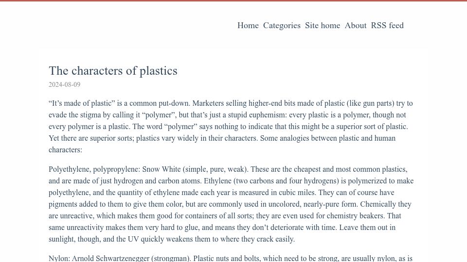 Screenshot of yarchive.net: The characters of plastics (2024)