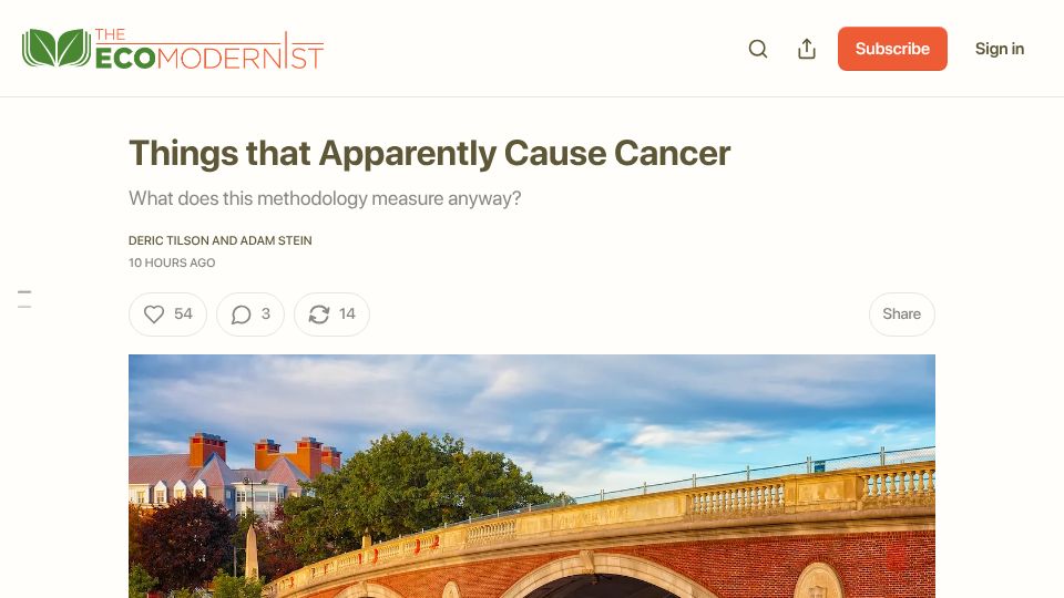 Screenshot of breakthroughjournal.org: Things that apparently cause cancer
