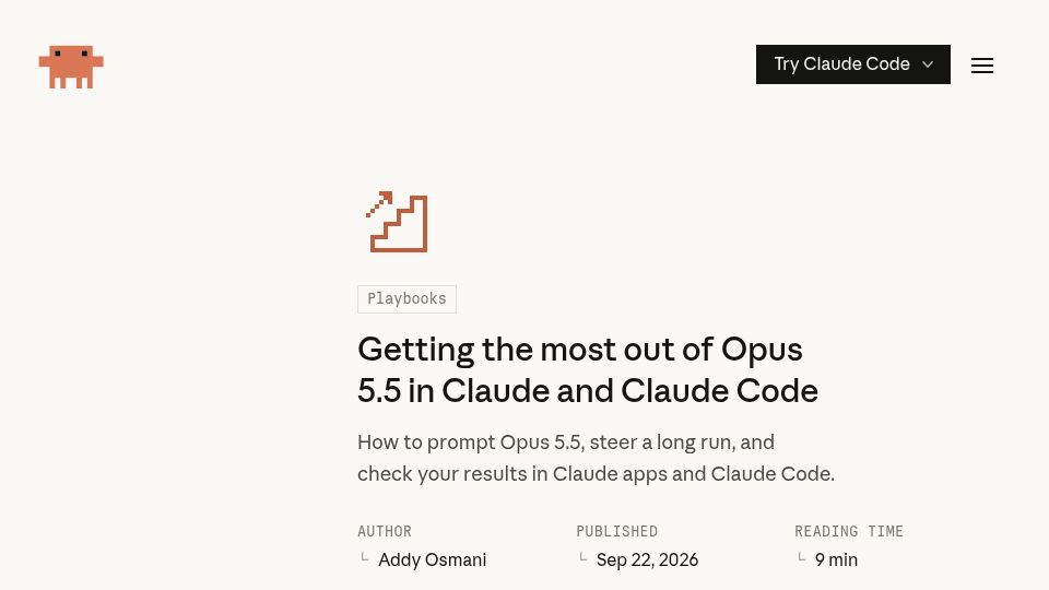 Screenshot of claude.dev: Getting the most out of Opus 5.5 in Claude and Claude Code