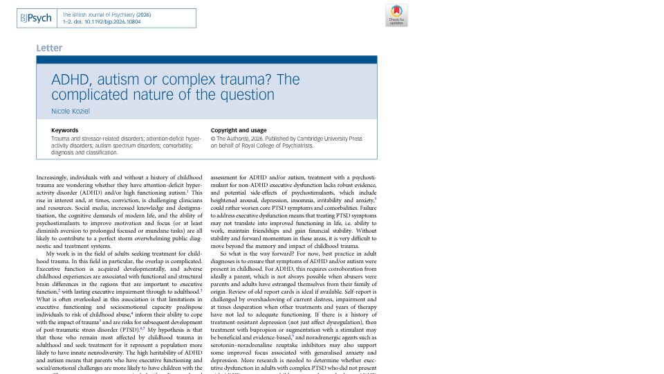 Screenshot of cambridge.org: ADHD, autism or complex trauma? [pdf]