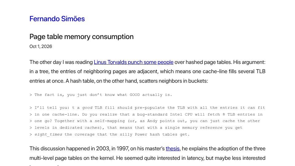 Screenshot of frn.sh: Page Table Memory Consumption