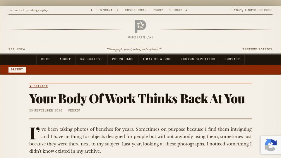 Screenshot of photoni.st: Your body of work thinks back at you