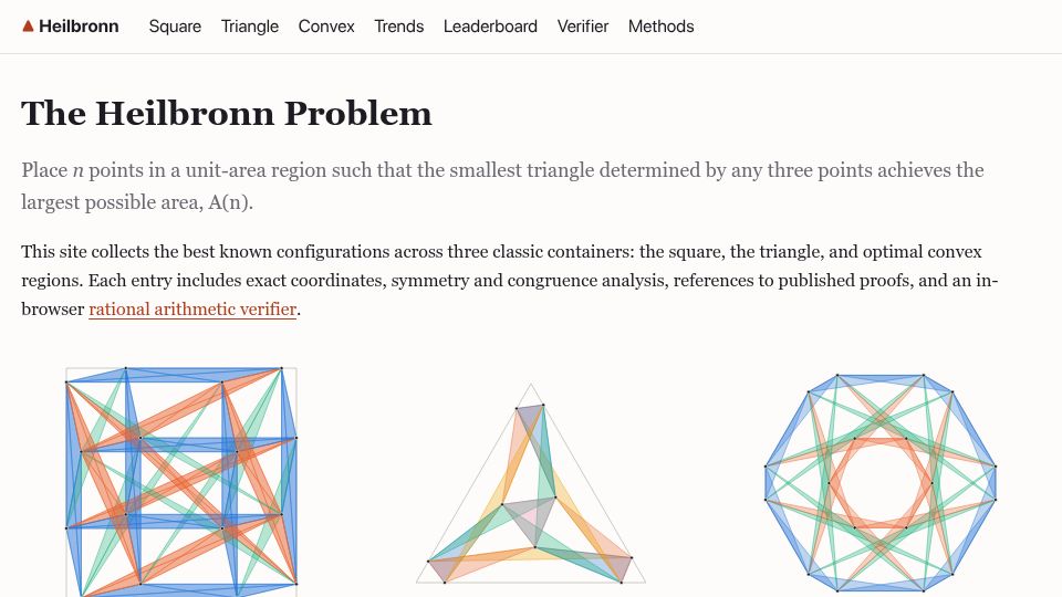 Screenshot of math.tejstead.com: The Heilbronn Problem