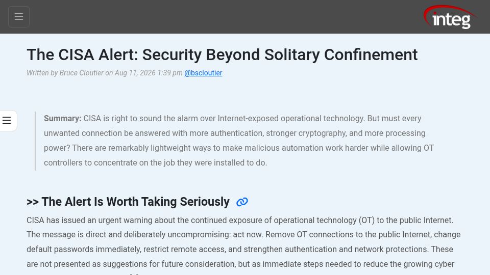 Screenshot of jnior.com: The CISA Alert: Security Beyond Solitary Confinement