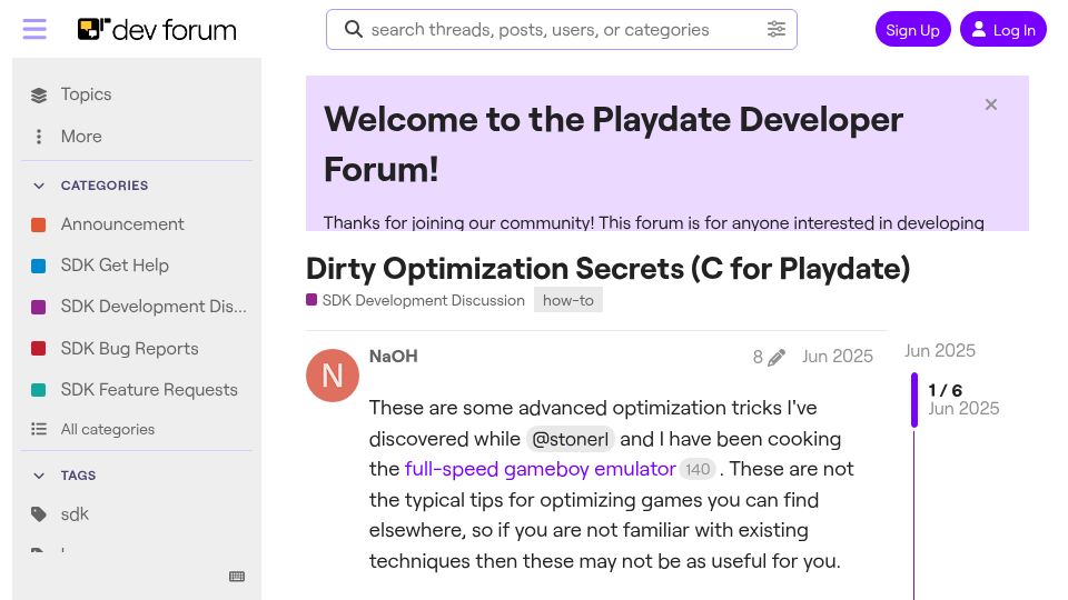 Screenshot of devforum.play.date: Dirty Optimization Secrets (C for Playdate)
