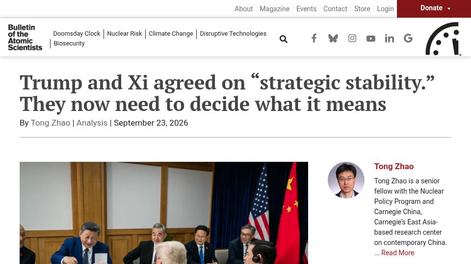 Screenshot of thebulletin.org: AI doesn't need 'superintelligence' or evil intent to start a nuclear war