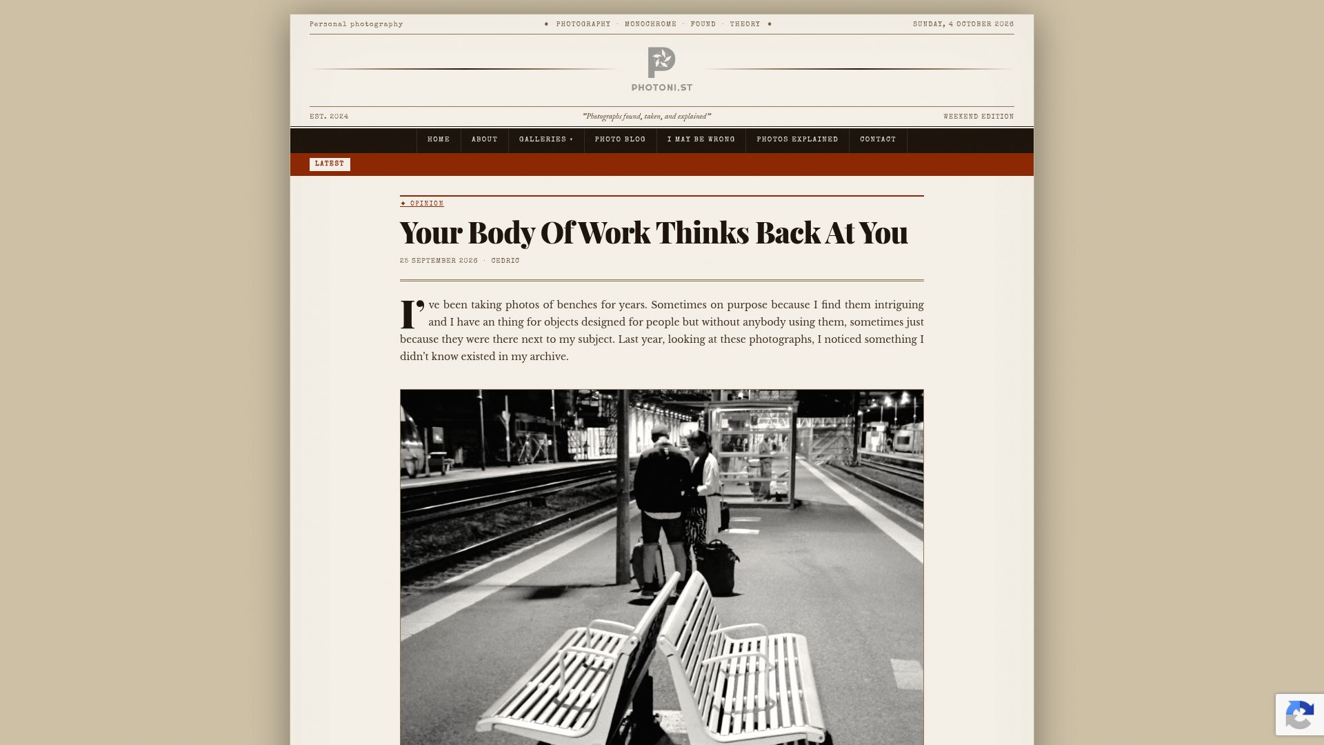 Screenshot of photoni.st: Your body of work thinks back at you