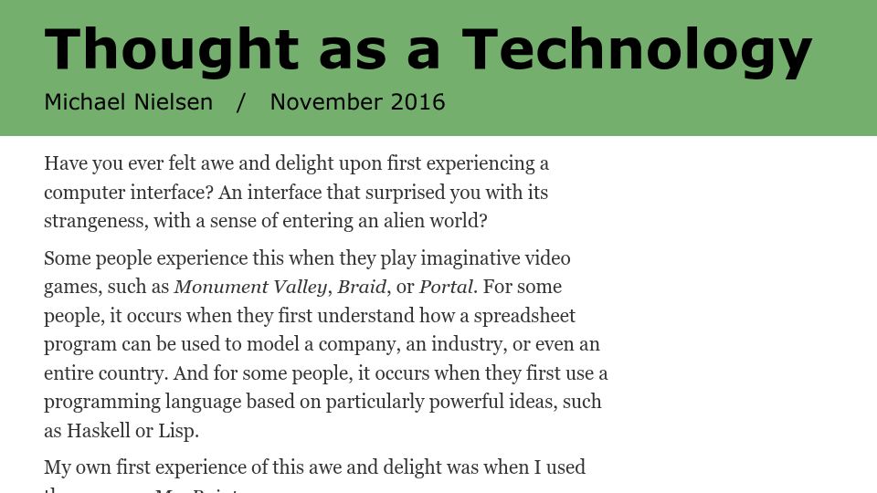 Screenshot of cognitivemedium.com: Thought as a Technology (2016)