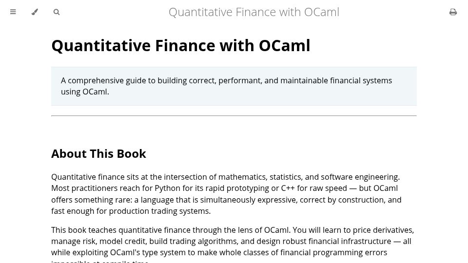 Screenshot of qcaml.com: Quantitative Finance with OCaml