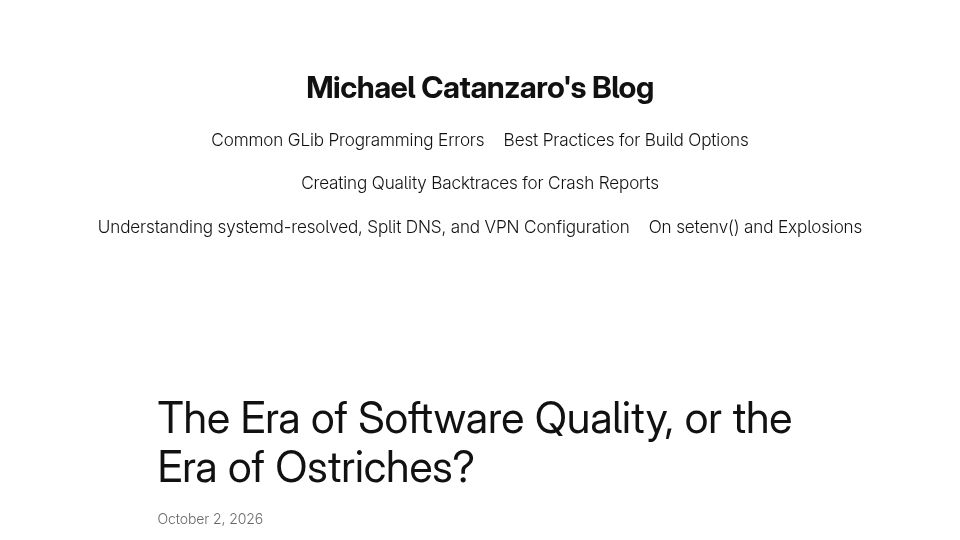 Screenshot of blogs.gnome.org: The Era of Software Quality, or the Era of Ostriches?