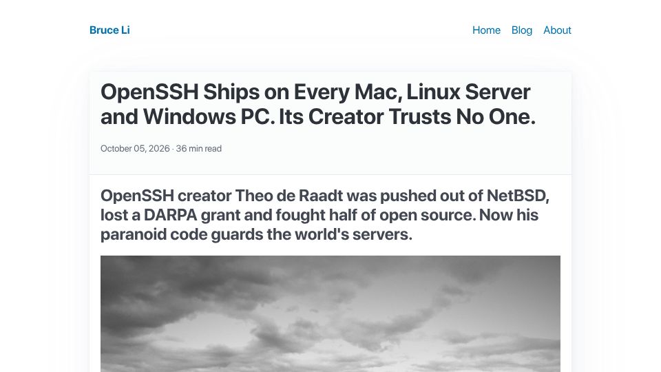 Screenshot of zbruceli.org: OpenSSH Ships on Every Mac, Linux Server and Windows. Its Creator Trusts No One