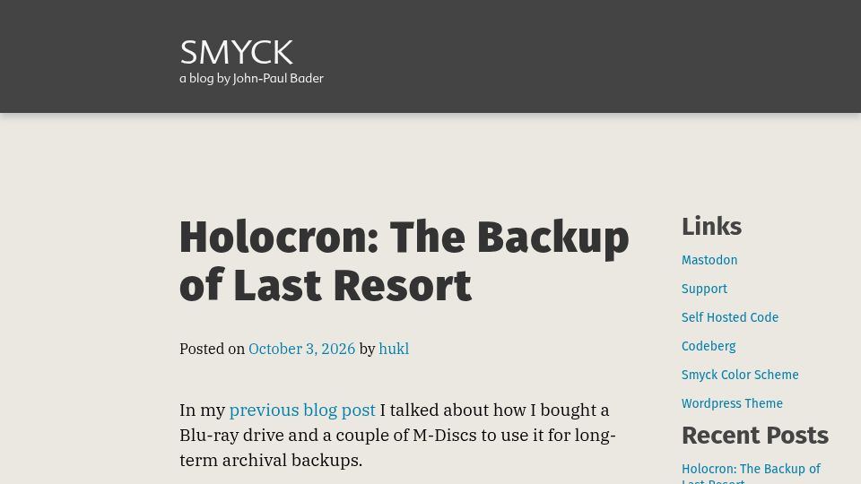 Screenshot of smyck.net: Using Blu-ray M-Disk as backup of last resort