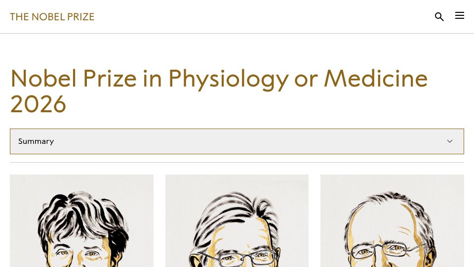 Screenshot of nobelprize.org: 2026 Nobel Prize in Physiology or Medicine: Deisseroth, Hegemann, Nagel