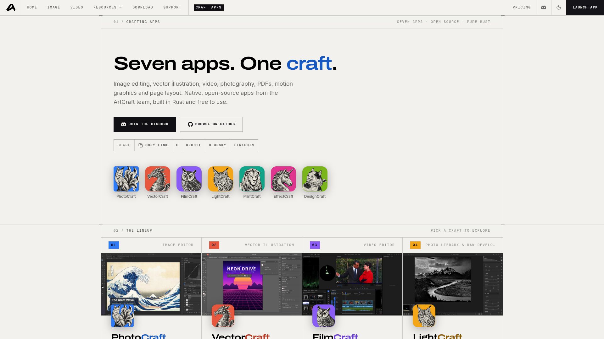 Screenshot of getartcraft.com: ArtCraft Apps – open-source Adobe compatible suite written in Rust