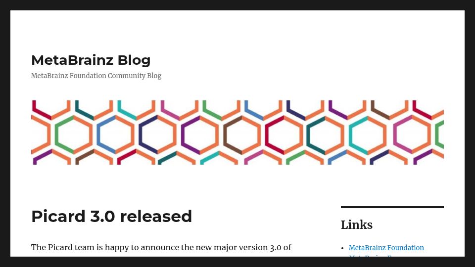 Screenshot of blog.metabrainz.org: Picard 3.0
