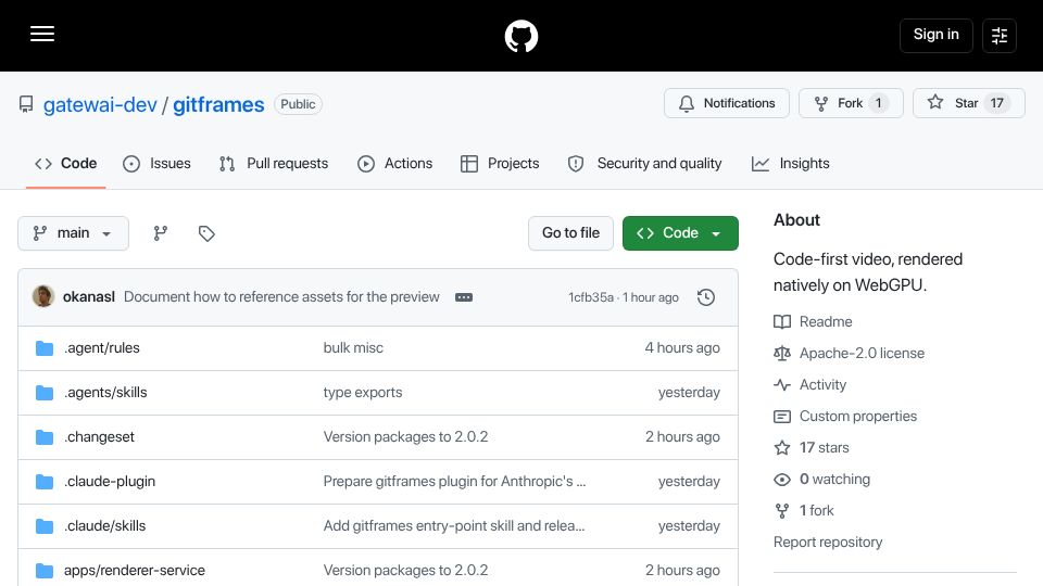 Screenshot of github.com: Gitframes