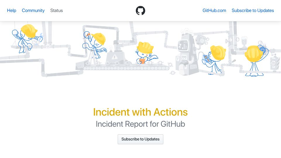 Screenshot of githubstatus.com: Incident with Actions