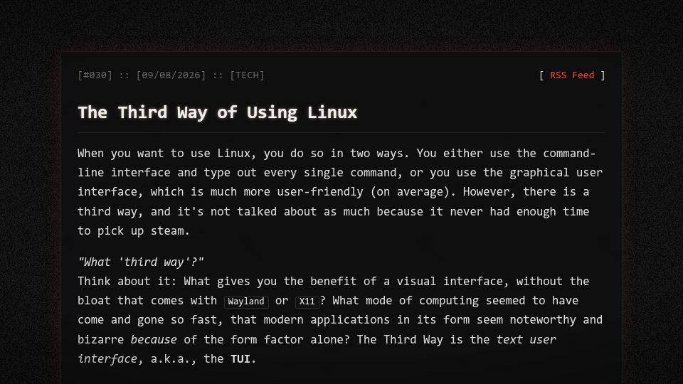 Screenshot of hisvirusness.com: A third way of using Linux