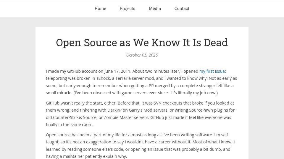 Screenshot of jross.me: Open Source as We Know It Is Dead
