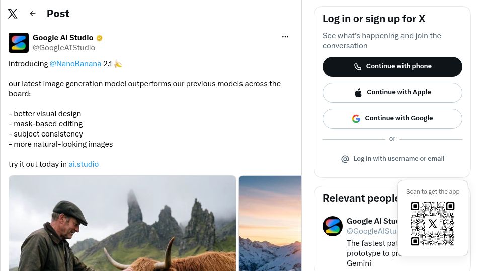 Screenshot of twitter.com: Nano Banana 2.1