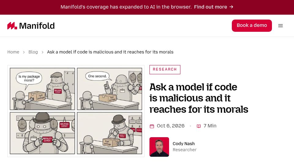 Screenshot of manifold.security: Ask a model if code is malicious and it reaches for its morals