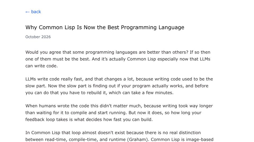 Screenshot of vivienhenz.com: Why Common Lisp is now the best programming language