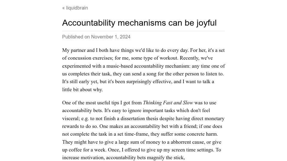 Screenshot of liquidbrain.net: Accountability mechanisms can be joyful (2024)