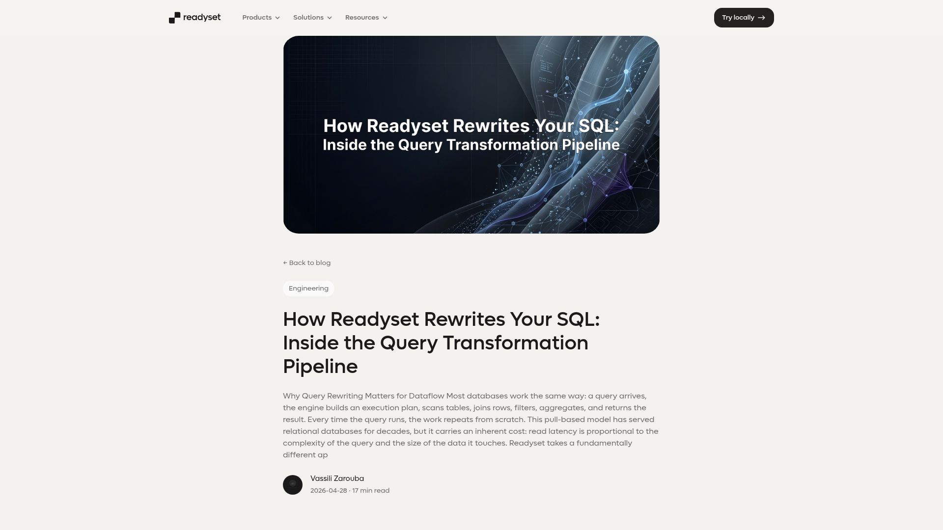 Screenshot of readyset.io: The Query Transformation Pipeline