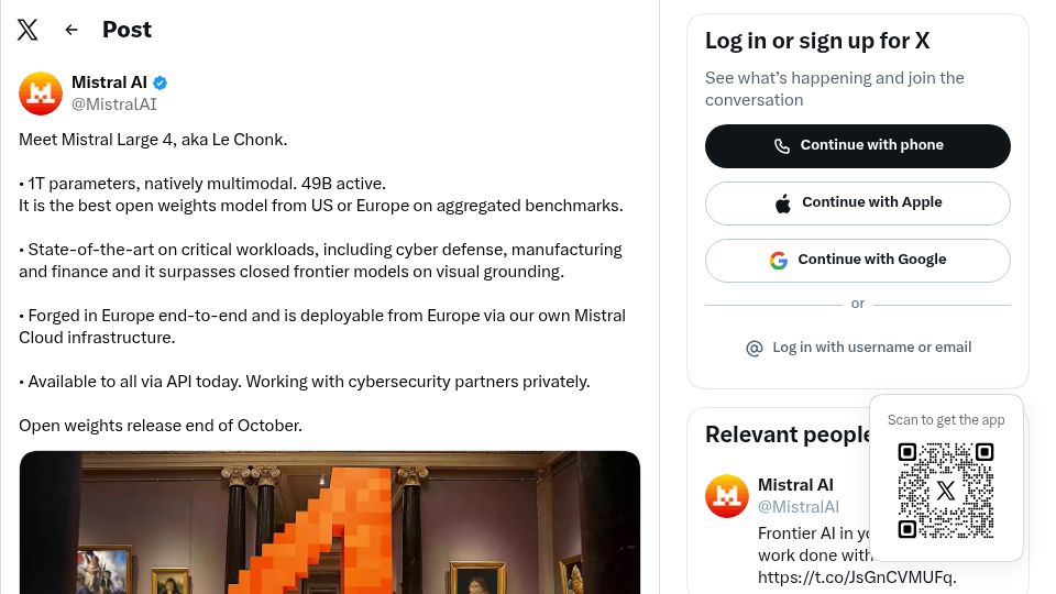 Screenshot of twitter.com: Mistral Large 4