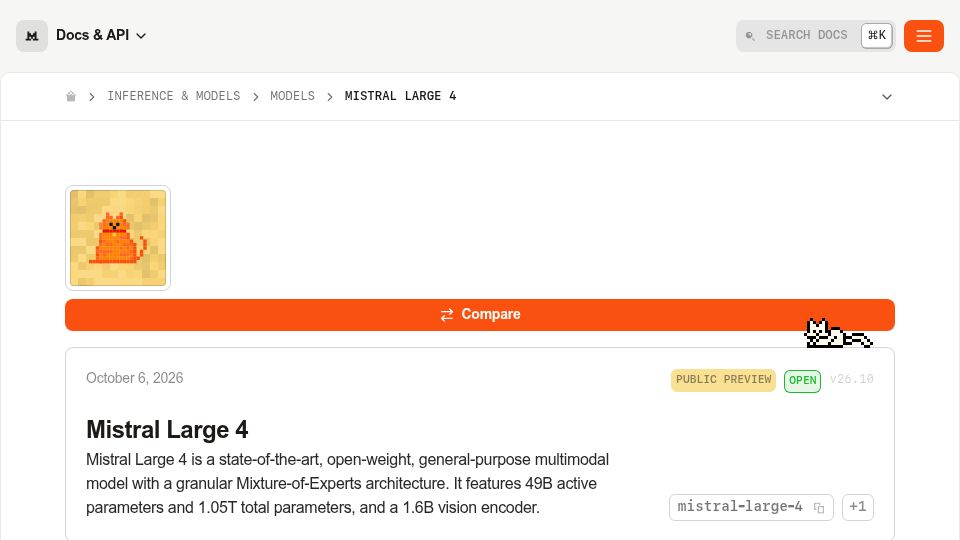 Screenshot of mistral.ai: Mistral Large 4